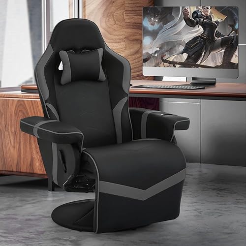 Miniatura 2 de Magshion Silla reclinable giratoria de 360 para juegos, silla reclinable ergonómica de piel sintética con respaldo ajustable, reposapiés, portavasos