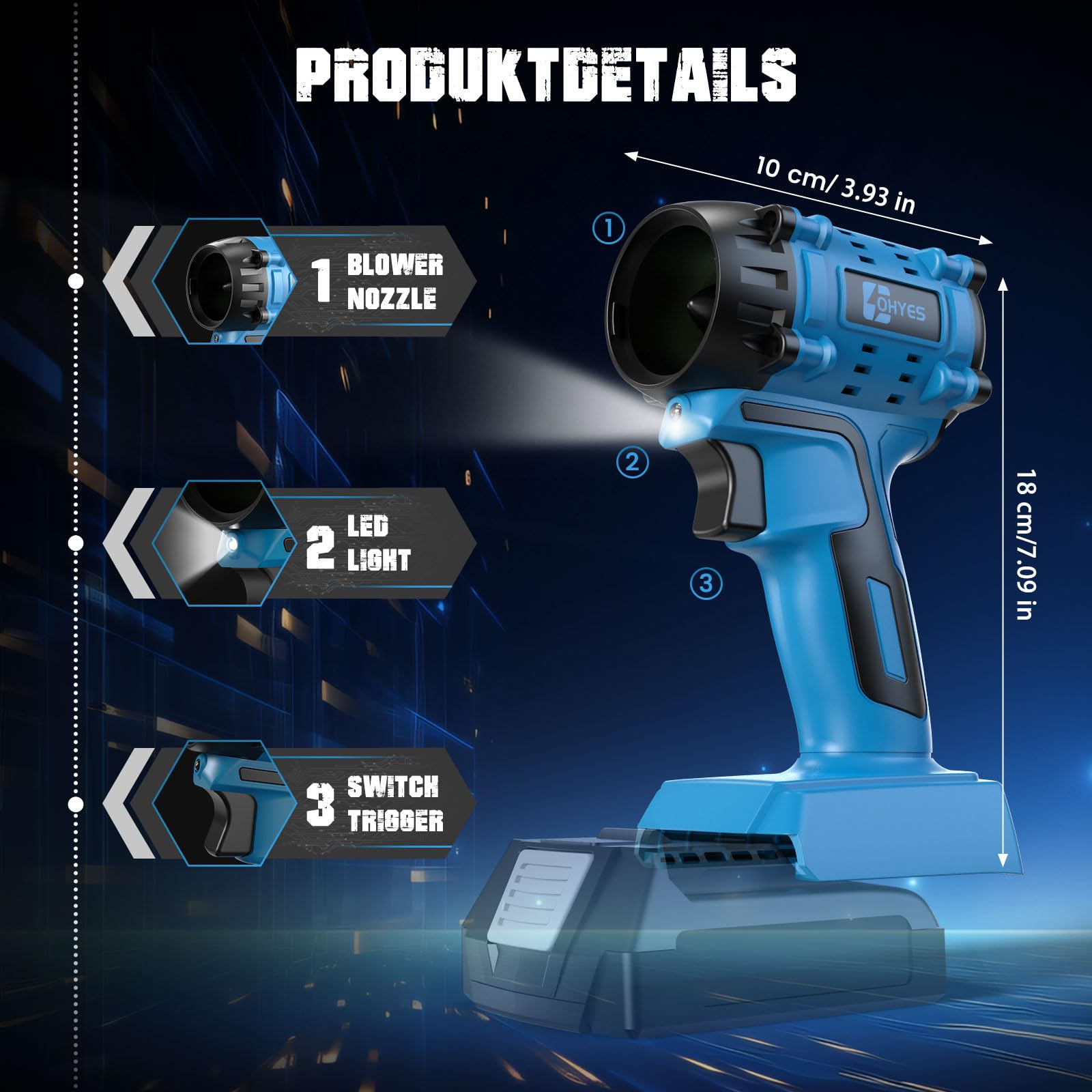 Soffiatore Compatibile con Bosch 18V Professional & Core batteria, senza spazzole, ad alta velocità, soffiatore per foglie, per campeggio, pulizia e officina (batteria non inclusa)