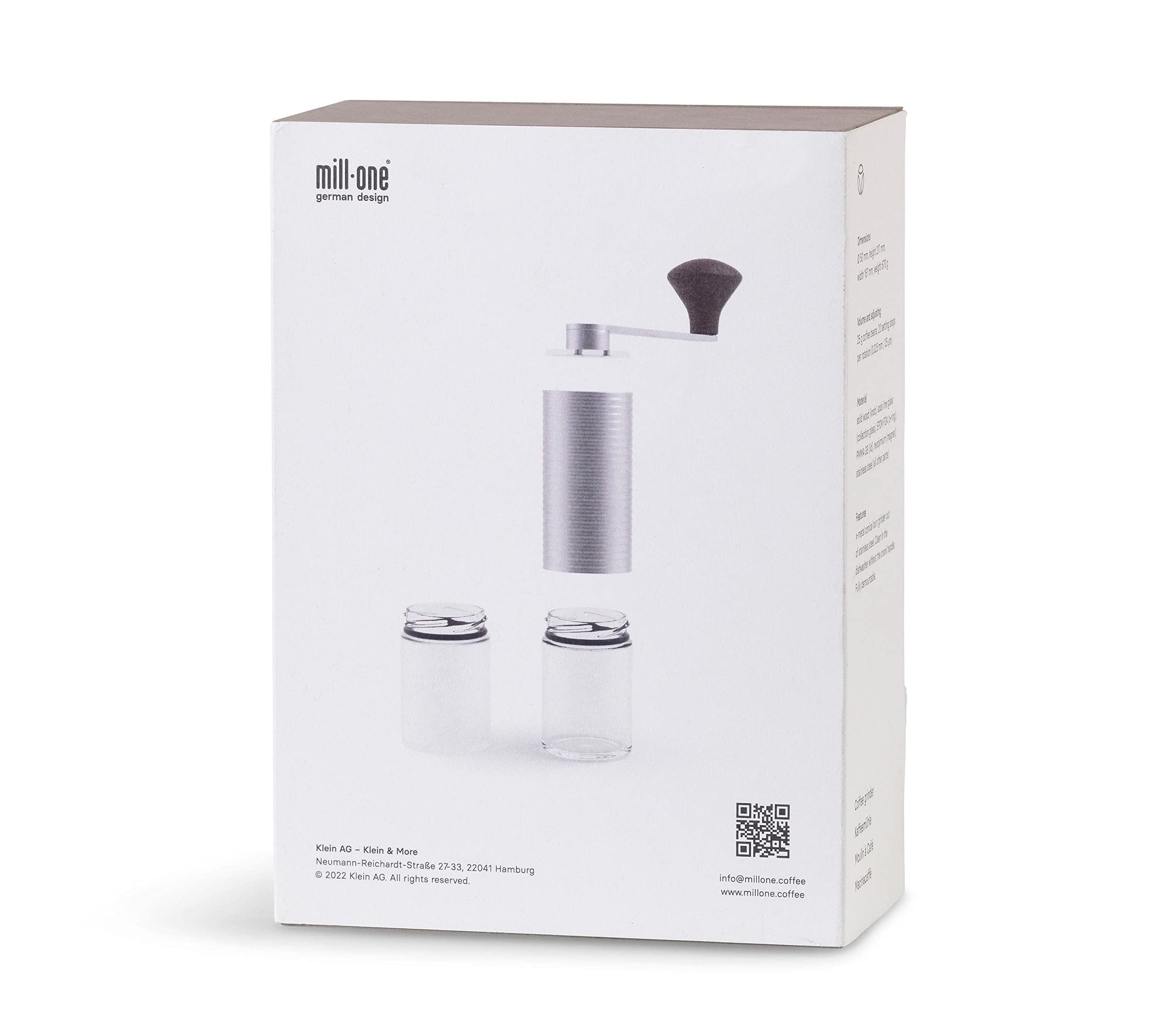 millone compact manuelle Kaffeemühle, Edelstahl, 30 g Bohnenbehälter | Präzise Mahlgradeinstellung, zwei Mikrokugellager, klappbarer Griff, inkl. Ersatzglas & Reinigungsgranulat