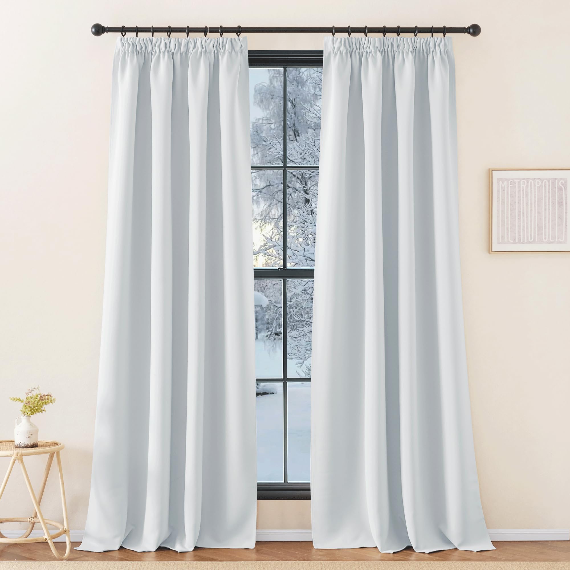 KGORGE Cortinas Salon Modernas 2 Piezas Cortinas Blancas Cortinas Termicas Aislantes Frio y Calor Cortina Opaca Cortinas Dormitorio para Riel, 140x260cm (AnchoxAlto), Blanco Gris