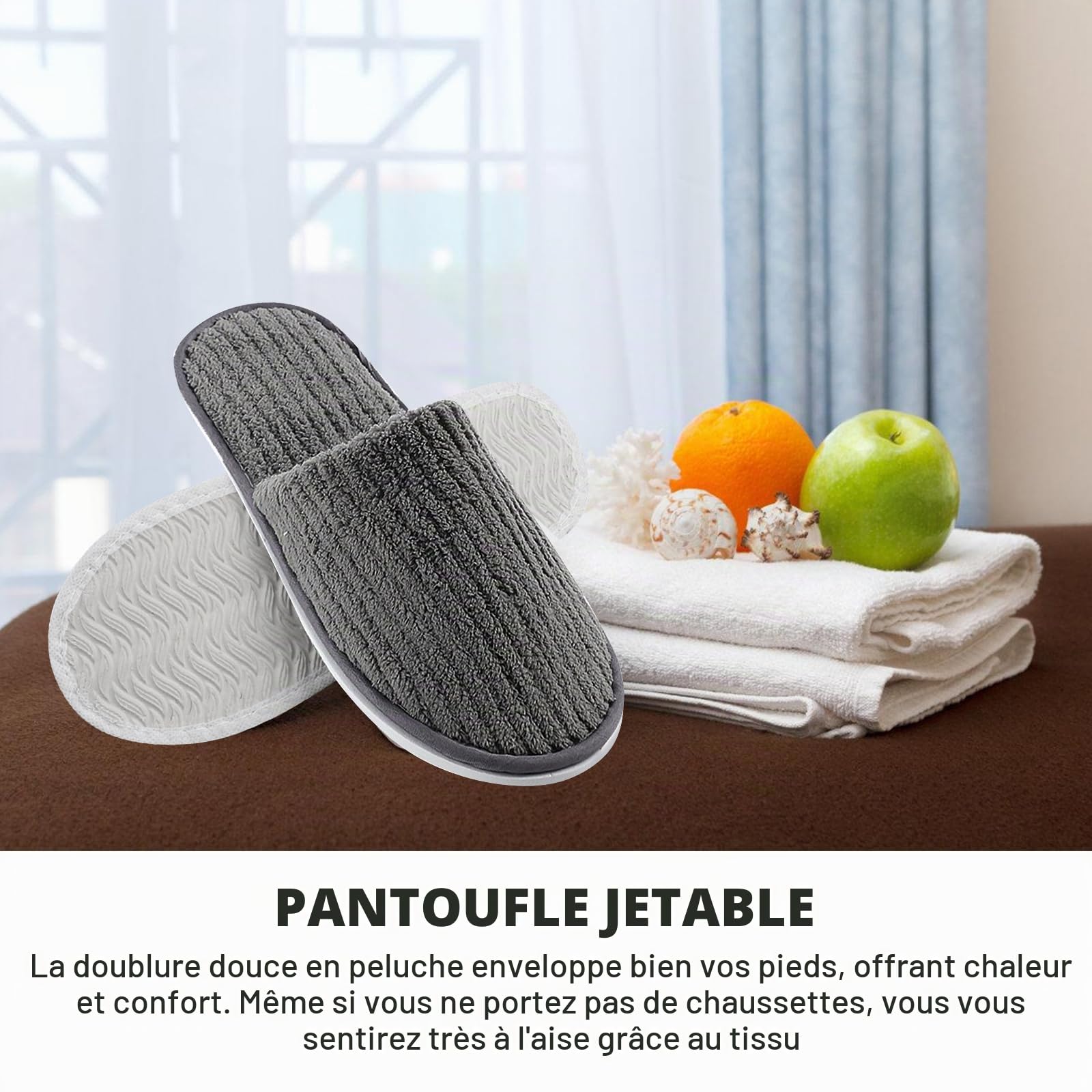 PORFOYO 10 Paires de Pantoufles, Chaussons Invités pour Hommes et Femmes, Pantoufle Hôtel, Pantoufles d'invités, Chausson Invites Portables, Slippers pour Maisons, Spas, Mariages, Voyages, 28 x11cm