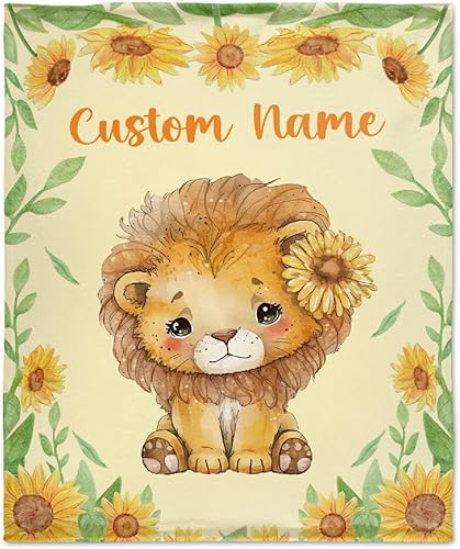 Miniatura 280 de Manta personalizada con diseño de jirafa y elefante, manta de franela suave, acogedora y ligera con nombre para sofá, cama, sofá, regalo, unisex