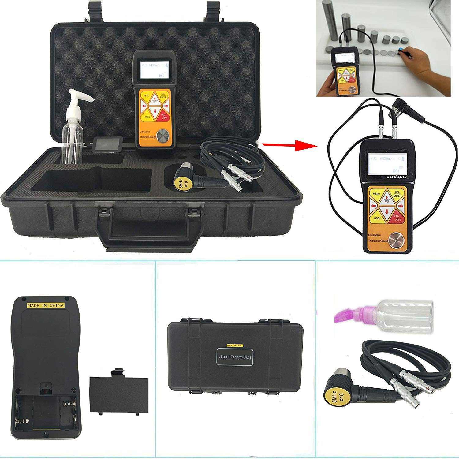 Portable Ultrasonic Thickness Gauge Tester Meter with 0.75 to 600mm 0.03inch to 23.62inch (in Steel)
