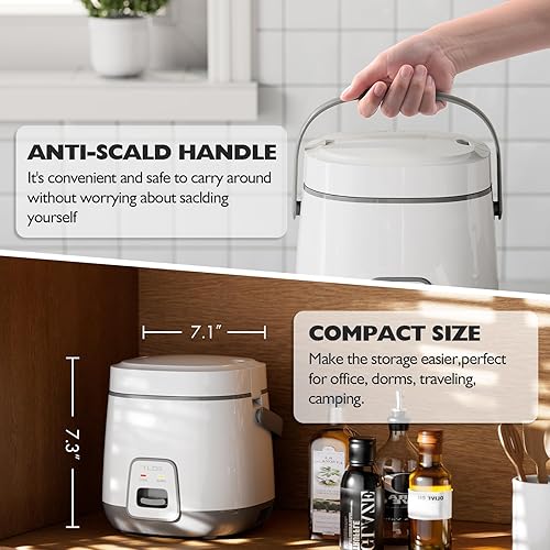 Miniatura 3 de TLOG Mini olla arrocera de 2 tazas sin cocinar (4 tazas cocidas), revestimiento antiadherente saludable de 1.2 litros para 1-3 personas, olla rápida