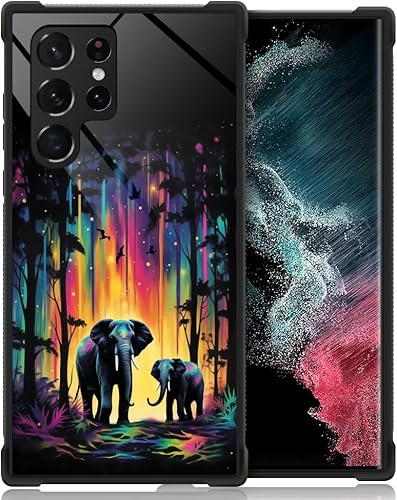 Funda compatible con Samsung Galaxy S23 Ultra, diseño de bosque de elefantes colorido, diseño increíble a prueba de golpes, antiarañazos, carcasa