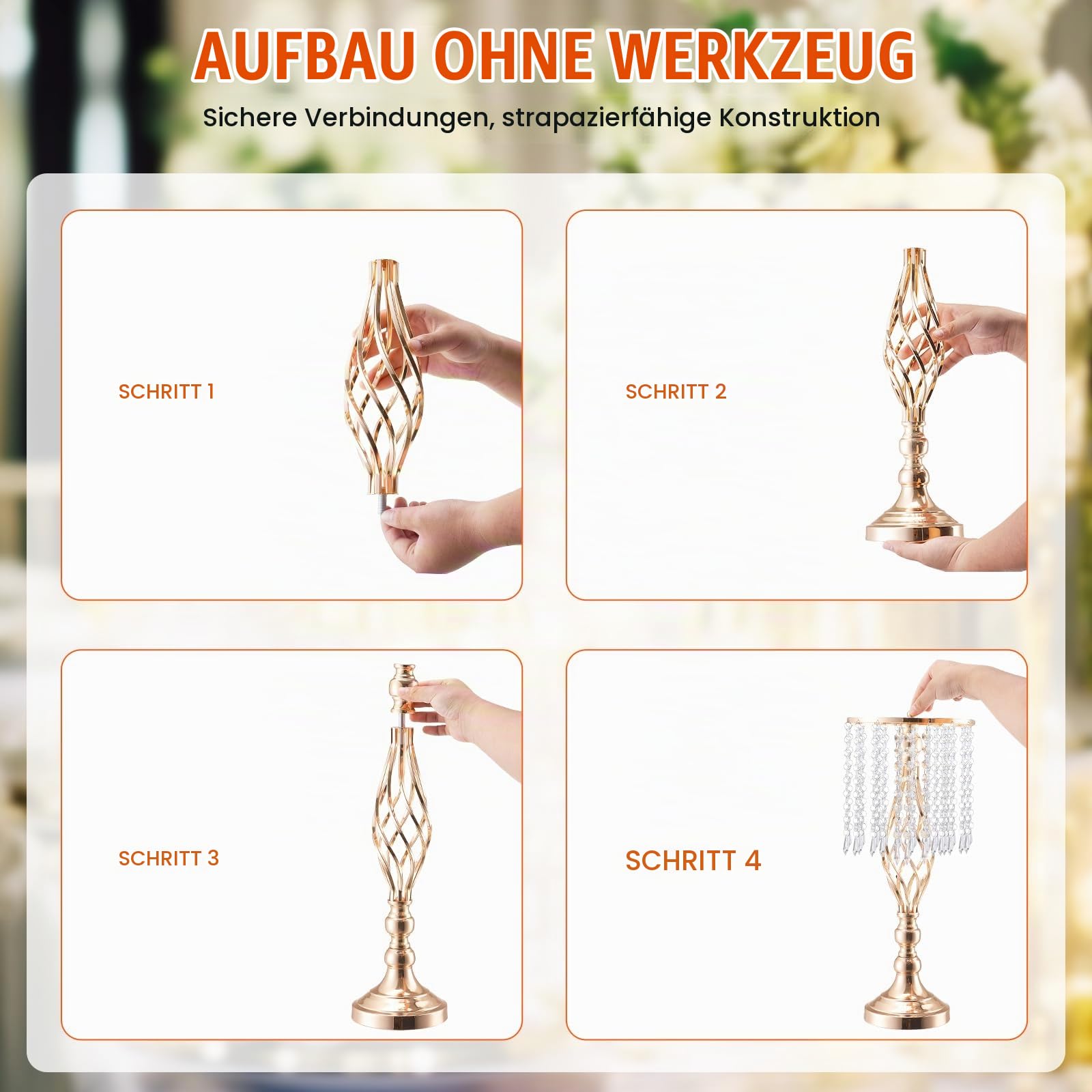VEVOR 12 STK 49 cm hoher Blumenständer aus Kristallglas für Hochzeiten, Metallvase für Hochzeitsmittelstücke, goldene Blumenhalter, Blumenständer für Tische, Hochzeitsessen, Partys