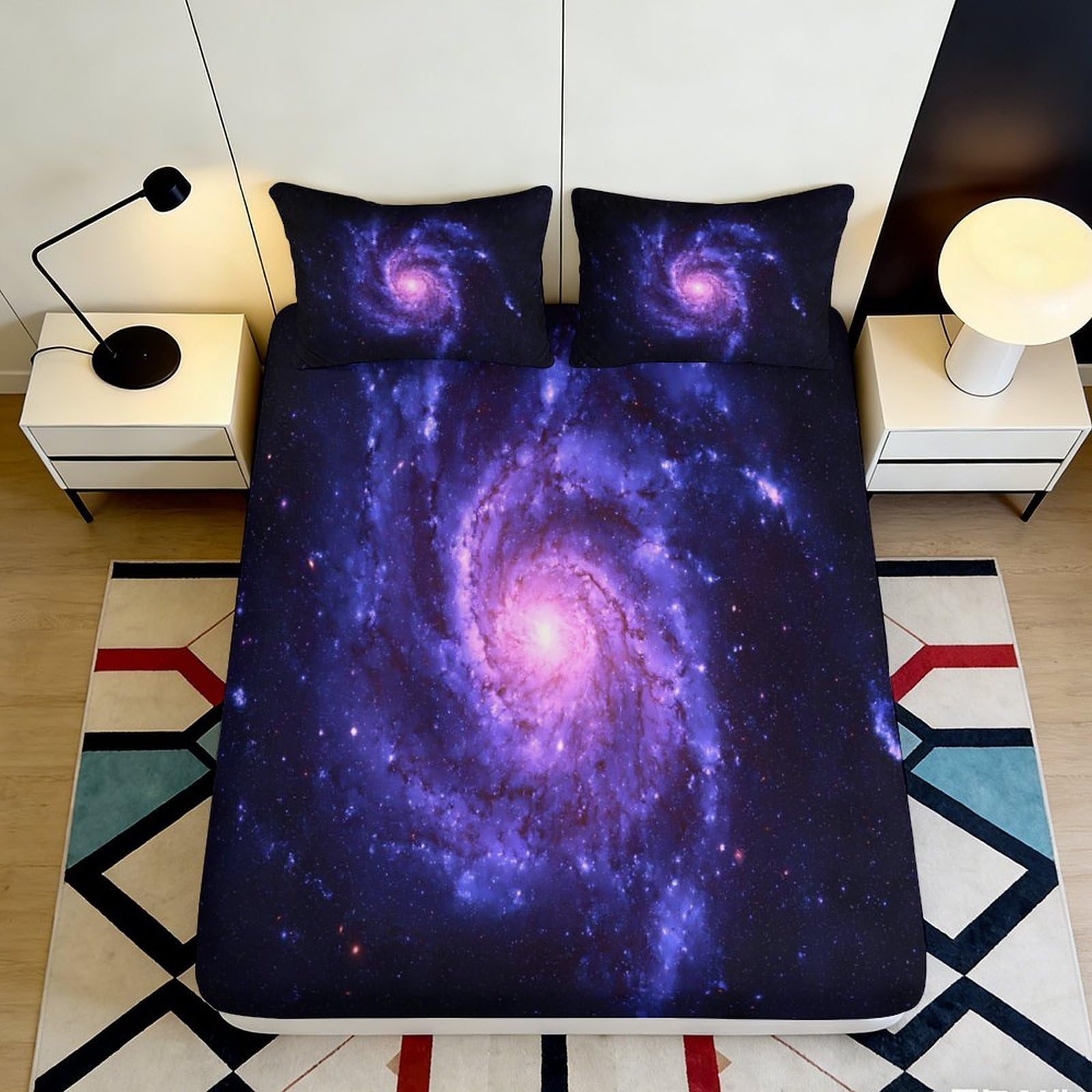 3D Printed Galaxy Starry Sky Fitted Sheet Microfiber Soft Cosmic Nebula Mattress Cover for Bedroom Decor 90x200x25cm