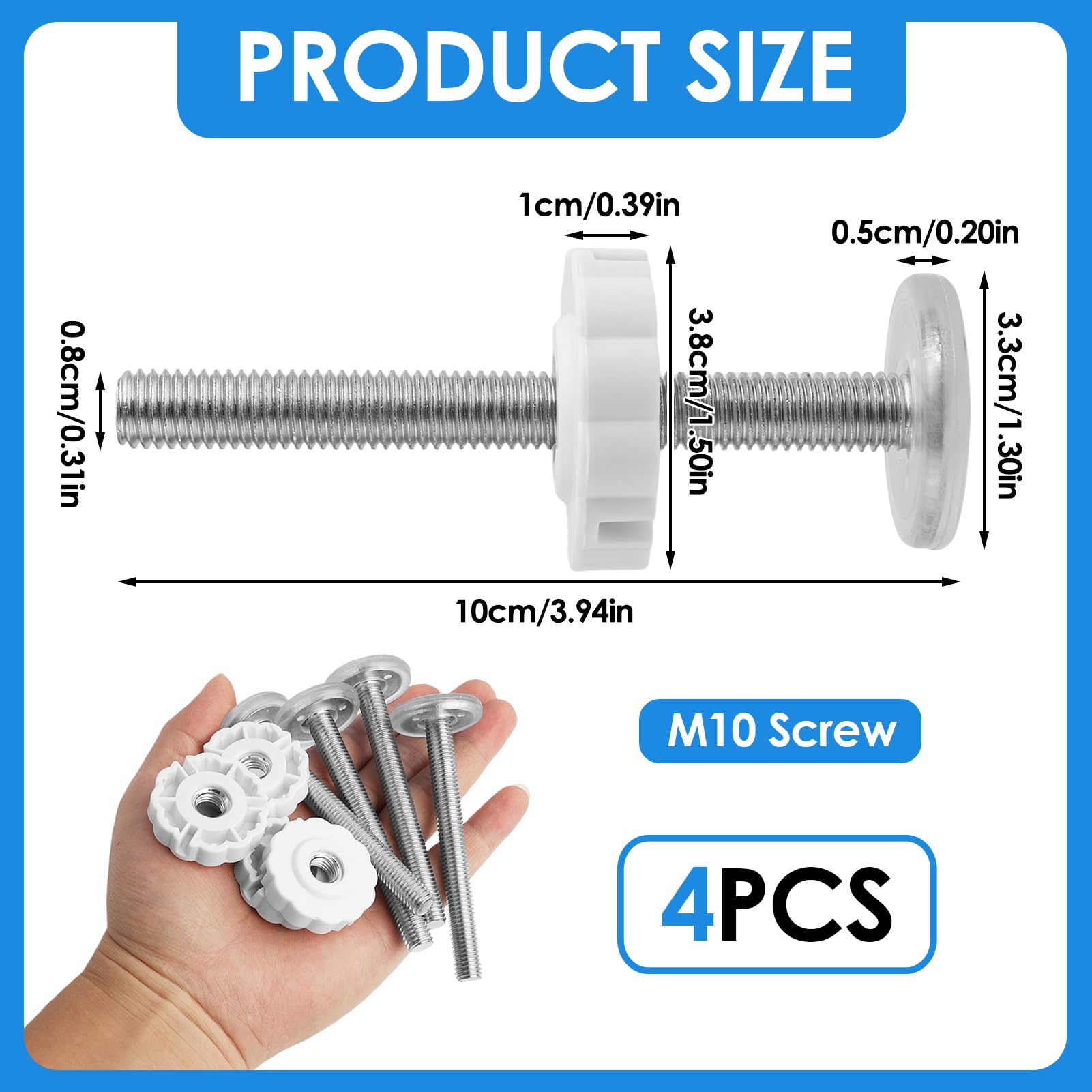 4Pcs Stair Gate Screws M10 Threaded Spindle Rods Stairgate Pressure Fit Screws Extra long Baby Gate Fixtures Stairgate Parts Replacement for Baby and Pet Safety Doors Walk Thru Door 10mm White - Image 2