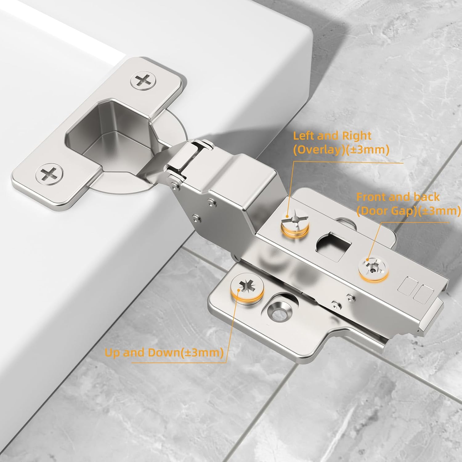 Chibery 20 Pack 120° HALF Overlay Frameless Soft Close Cabinet Hinge, Euro Concealed, 45mm, Easy Mounting Base, 3D Adjustable Clip-On Plate, Slow Shut, Crash prevention Cupboard Heavy Door Replacement