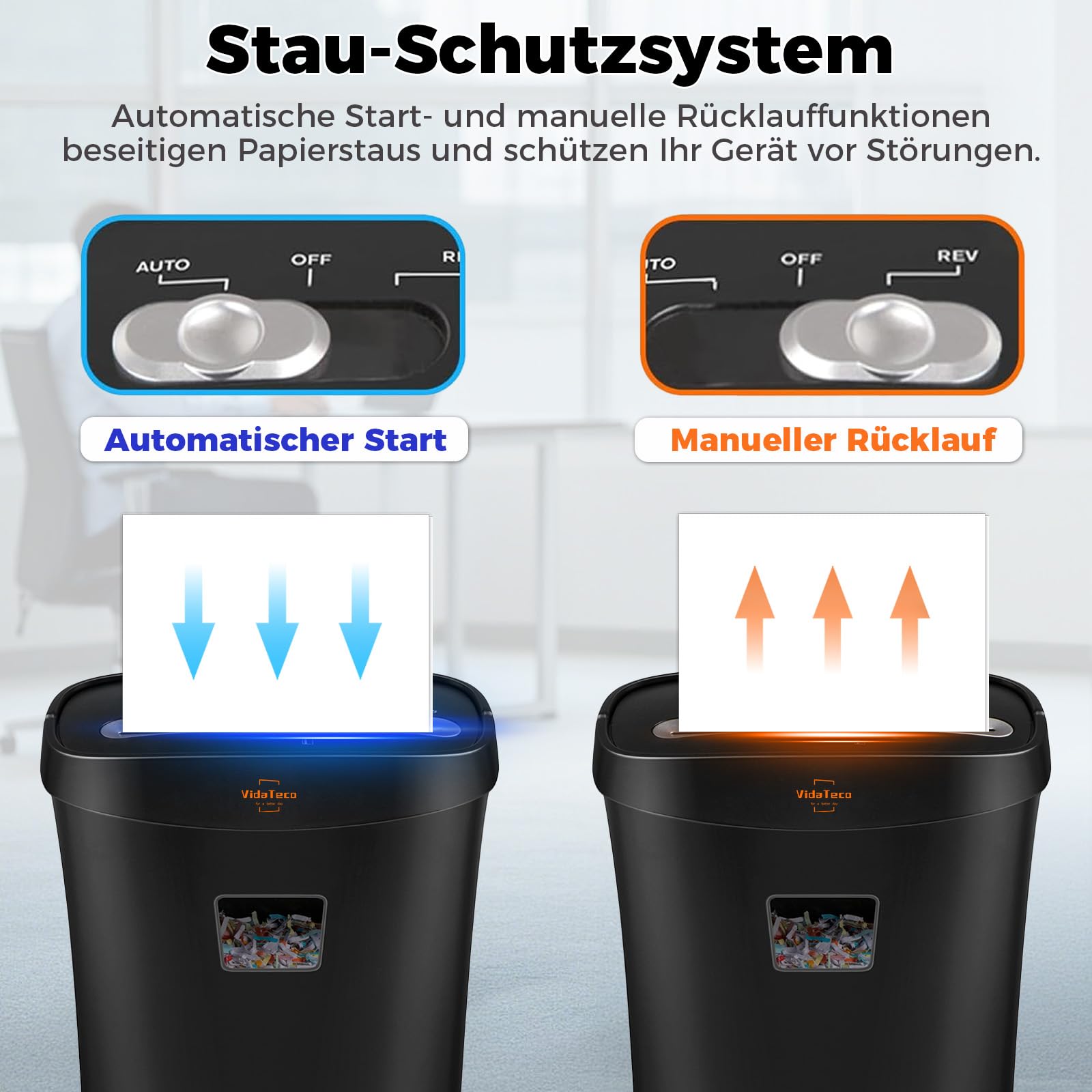 Schredder, 10 Blatt Querschnitt (P-4) Aktenvernichter, VidaTeco Partikelschnitt Papierschredder für Papier/Kreditkarten, Reisswolf mit Tragbares Griffdesign & 15L Behälter für Büros und Home, Schwarz