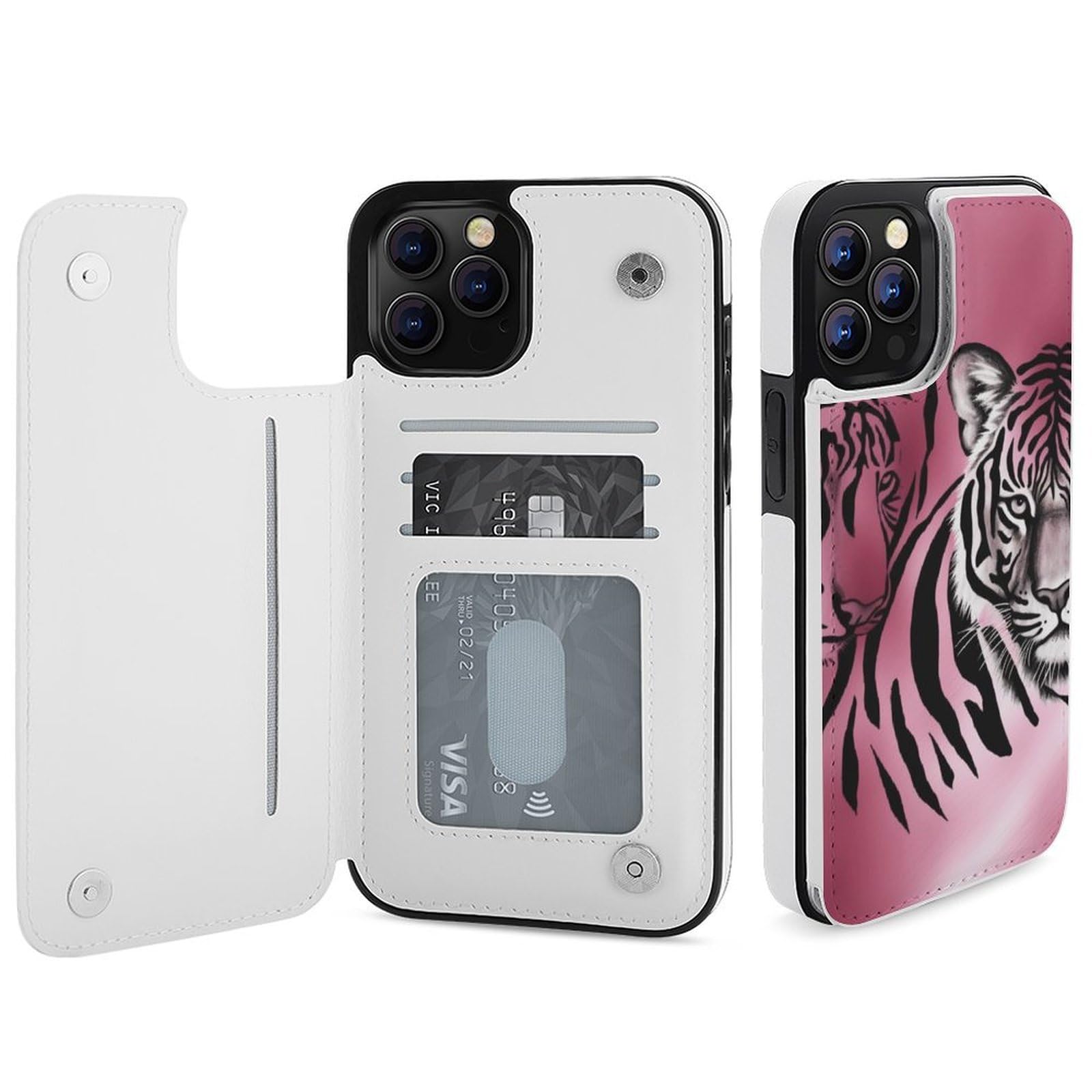 Fundas tipo cartera para iPhone 12 Pro Max, cebra, tigre, leopardo, estampado rosa, funda de piel con tapa para teléfono con ranuras para tarjetas