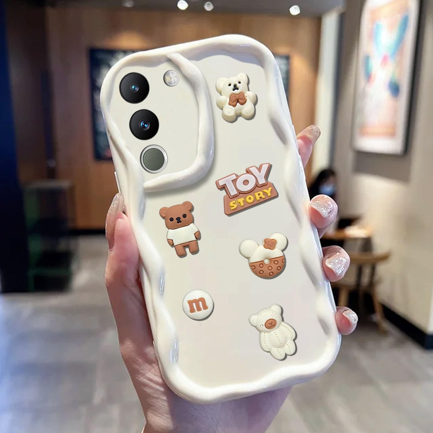 KC Back Cover for Vivo Y200 5G - 3D Cute New Curly Wave Frame Cartoon Characters and Cherry Shockproof Soft Bumper Silicone Case with Camera Protection (White) (B0D8Y1Z2ZP) Amazon Price History, Amazon Price Tracker