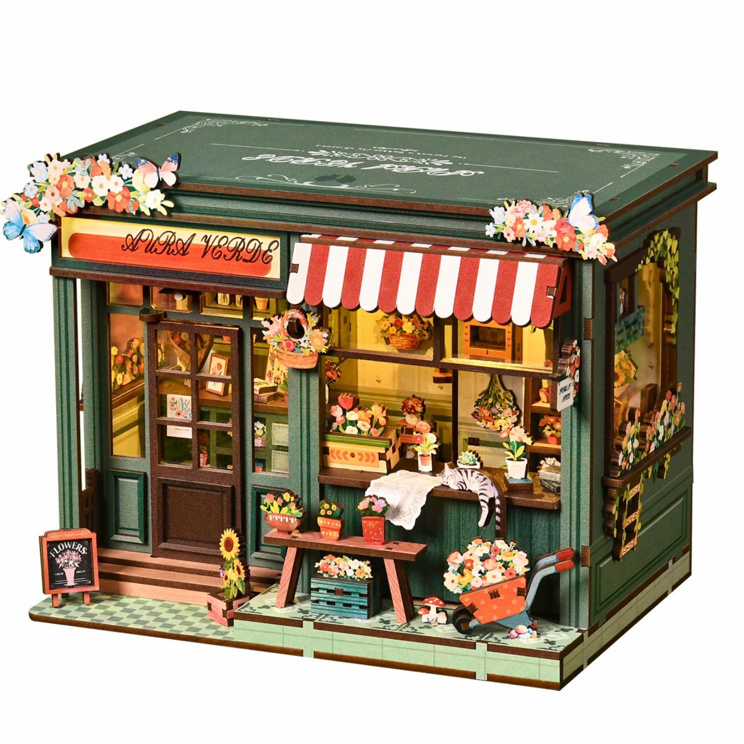 Hestremo Book Nook Kit Floral Corner DIY Miniature House with LED Lights, 3D Wooden Puzzle Model Building Set for Adults, Bookshelf Decor Bookend Nook, Home Decoration for Christmas Birthday