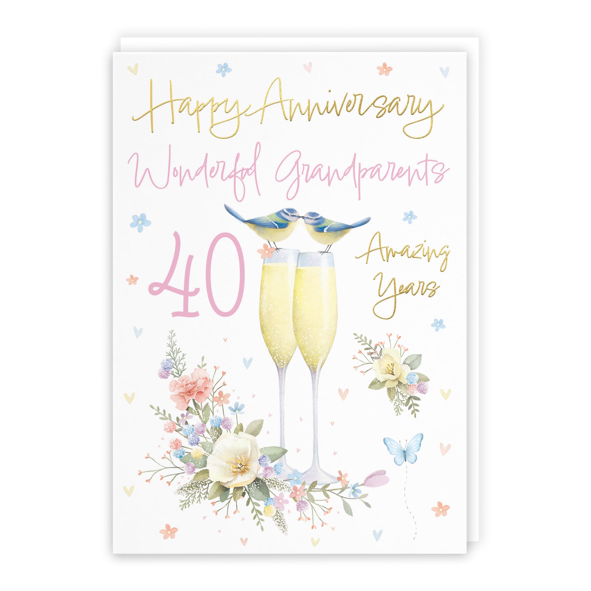 Hunts England, Grandparents 40th Anniversary Card, A5 Size, Champagne Flutes, Gold Foil