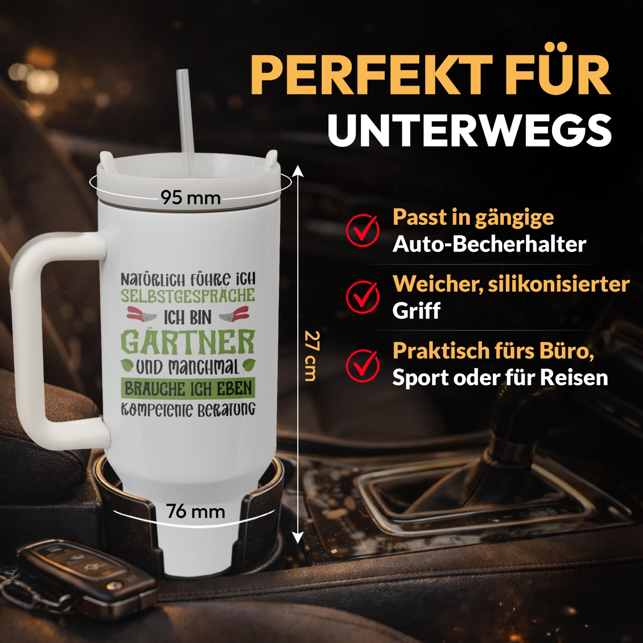 XXL Thermobecher Geschenk für Gärtner – Lustiges Geburtstagsgeschenk & Vatertag – Edelstahl Trinkflasche, Weiß mit Selbstgespräche Spruch (WIEDERVERWENDBAR)