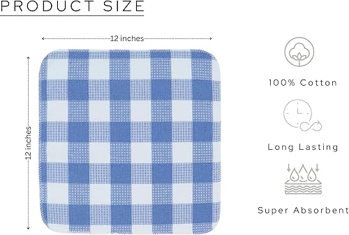 Miniatura 3 de PurpleEssences Trapos de cocina a cuadros con tejido de gofre, 100% algodón, 12 x 12 pulgadas, ultra suaves, absorbentes, de secado rápido, trapos