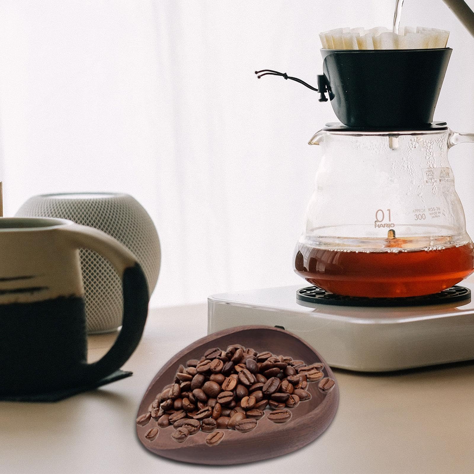 F Fityle Dosatore per chicchi di caffè, contenitore per pesare in legno, pratico contenitore multiuso per dosare il caffè, vassoio per la casa, Style B