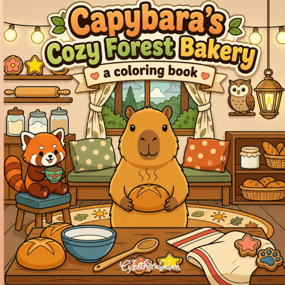 Capybara’s Cozy Forest Bakery: A Cozy Animal Coloring Book Featuring Baking Capybaras, Tea Time, and Woodland Friends
