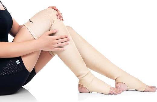 FOVERA Varicose Veins Compression Stockings (Above Knee), Open Toe Thigh High Sleeves for Swelling, Edema, Sore & Aching Legs, Pain Relief & Post Pregnancy, for Men & Women (Size – M, 1 Pair)