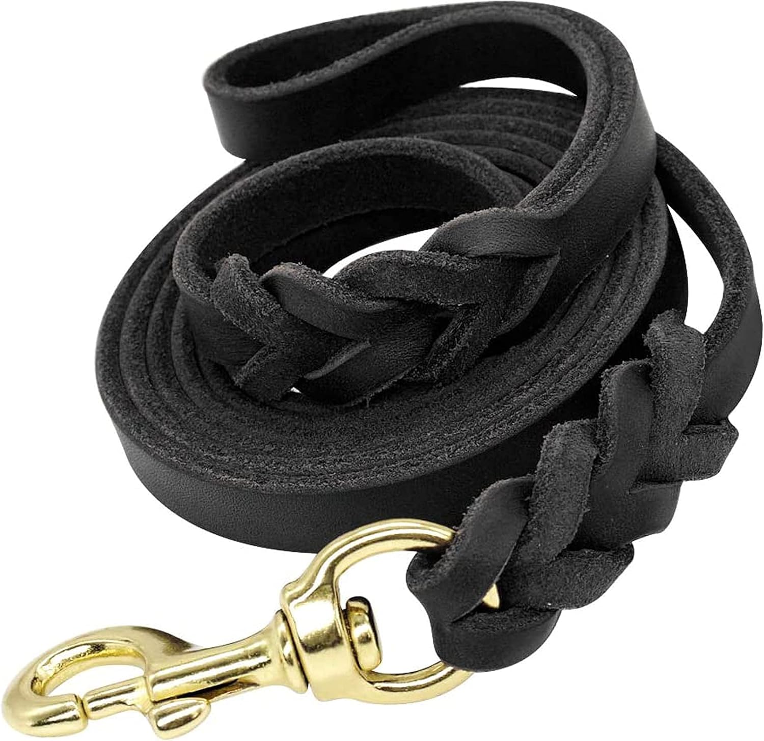 Leather Dog Leash - Training & Walking Braided Dog Leash - 3.6 ft by 3/4 in (110cm 1.8cm) - Latigo Leather Black