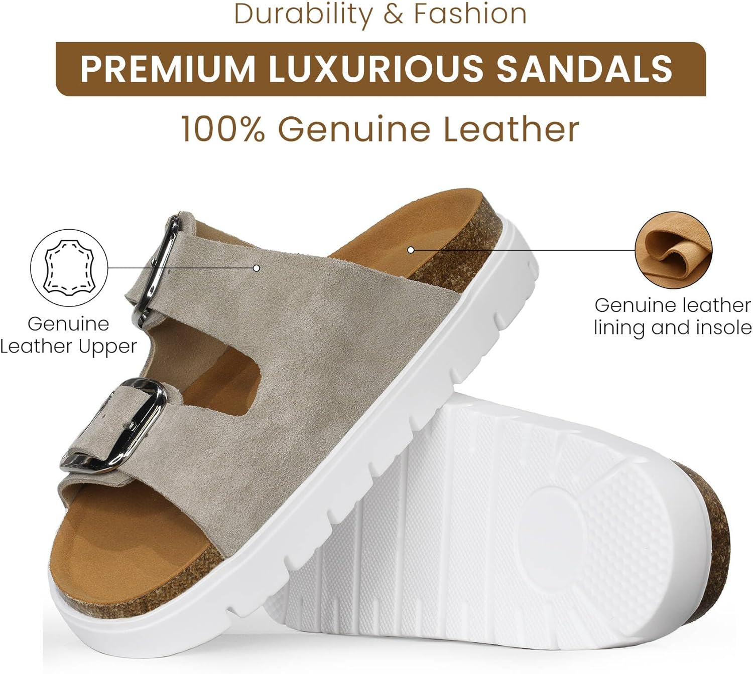 Genuine Leather Platform Sandals Wedge Chunky Platform Sandal-Women Sandals with EVA Memory Foam Sole and Cork Footbed - Image 3