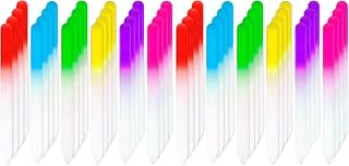 Honoson 24 Pieces Crystal Glass Nail Files Czech Glass Fingernail Files Professional Manicure Tools for Natural Nails, Gradient Rainbow Color Buffer Nail Care for Women (14 x 1.2 x 0.3 cm) (Pack of 2)