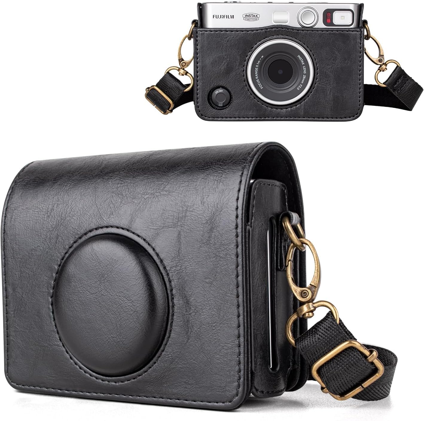 Mini EVO Camera Case – Compatible with Fujifilm Instax Mini EVO Instant Camera – Lychee Texture PU Leather Cover with Shoulder Strap – Horizontal Style, Black-picture-19