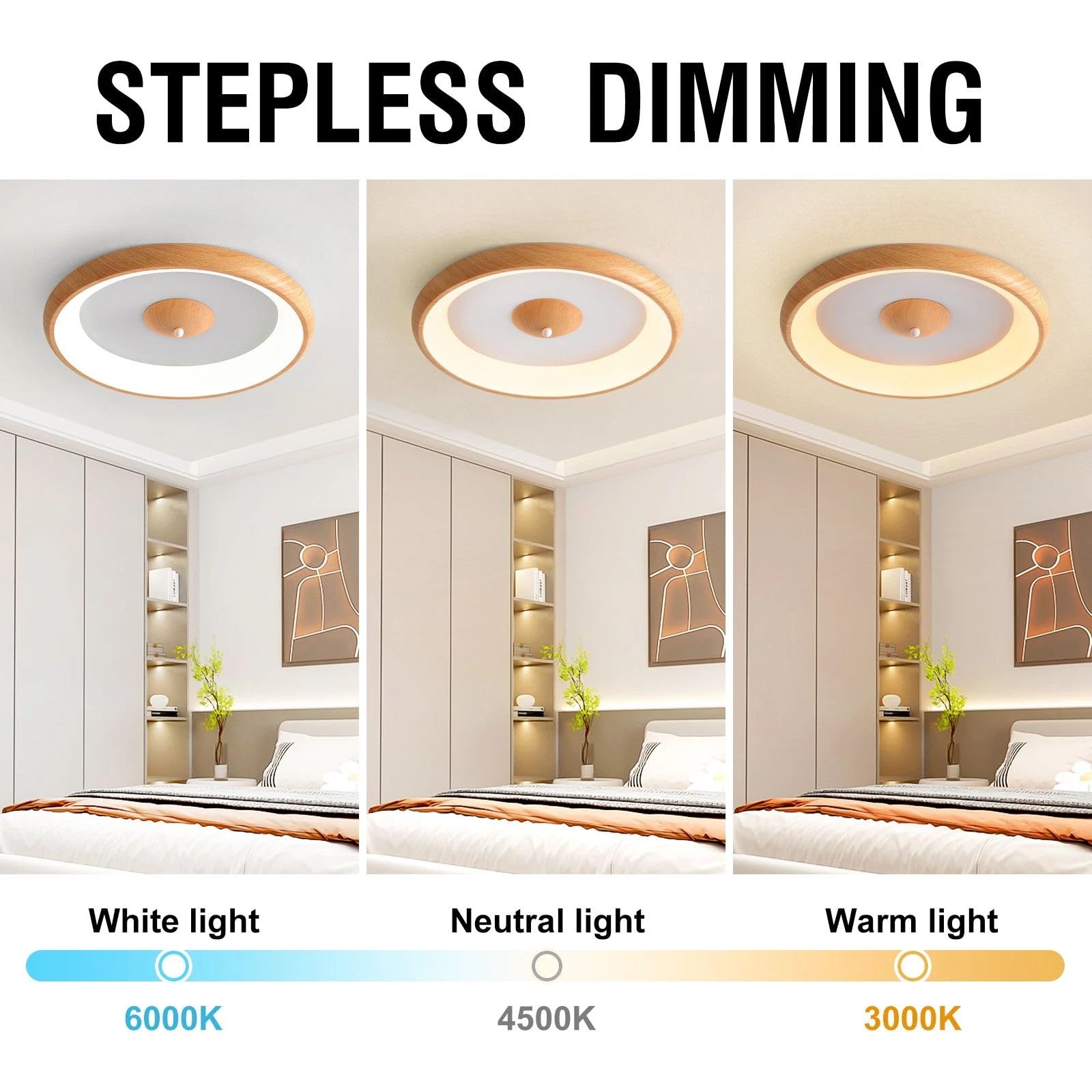 Lámpara de Techo Moderna, Plafones para Techo Madera, 30W Plafon LED Blanco Luz Techo para Oficinas, Salones, Dormitorios, Cocinas, Pasillos