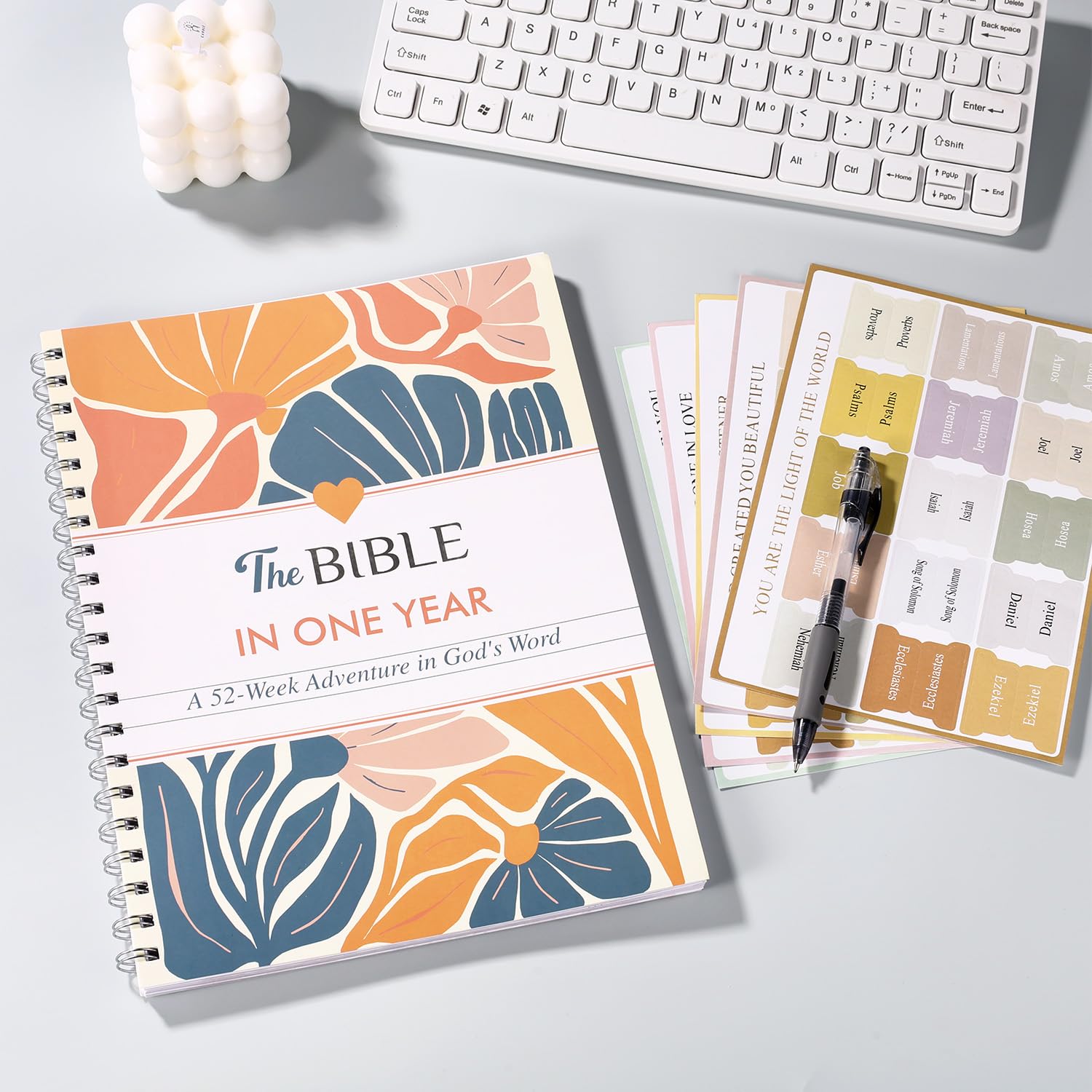 Sinbana The Bible in a Year for Women, Premium Spiral Bound The Bible in a Year 52-Week Daily Study Journal with Pen and 5 Bookmarks Planner Supplies for Guided Reading Plan - Image 3