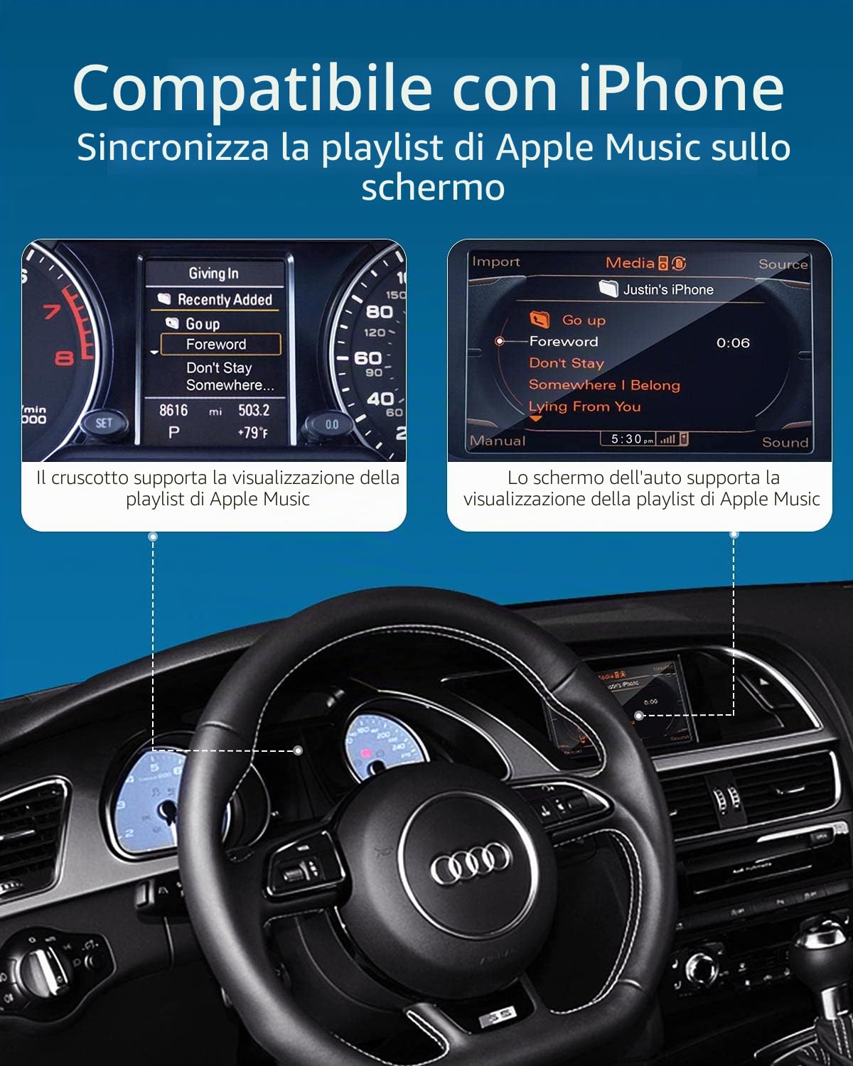 Airdual Bluetooth Adattatore per Audi MMI 2G AMI cavo iPod(2009 Year or Earlier)