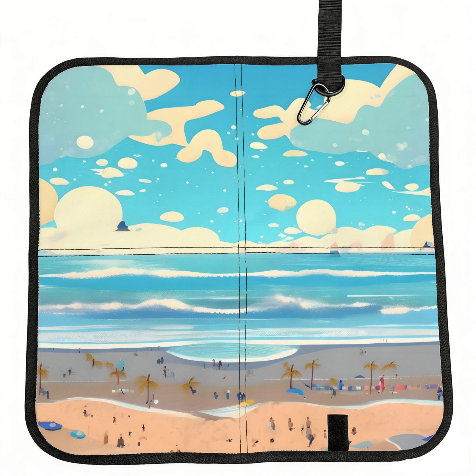 WZYCWB Beach cartoon Foldable Seating Cushion with Carabiner - Stadium Mat for Camping, Hiking and Outdoor Activities