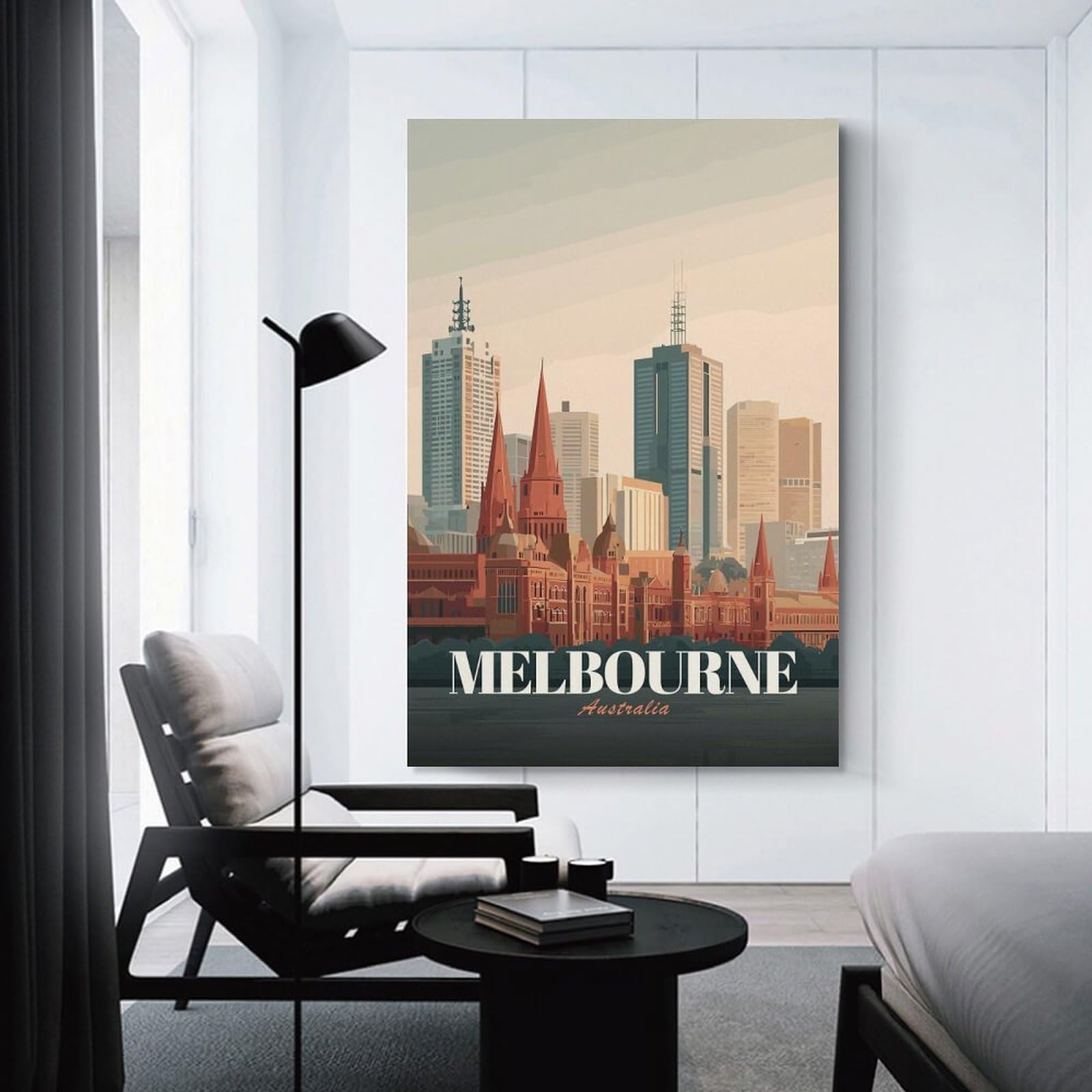 Junmoney Melbourne Skyline Vintage Decorative Wall Artwork, 24x36inch(60x90cm), for Work Areas, Reading Rooms Or Studios, Wall Art That Adds Style to Work Areas