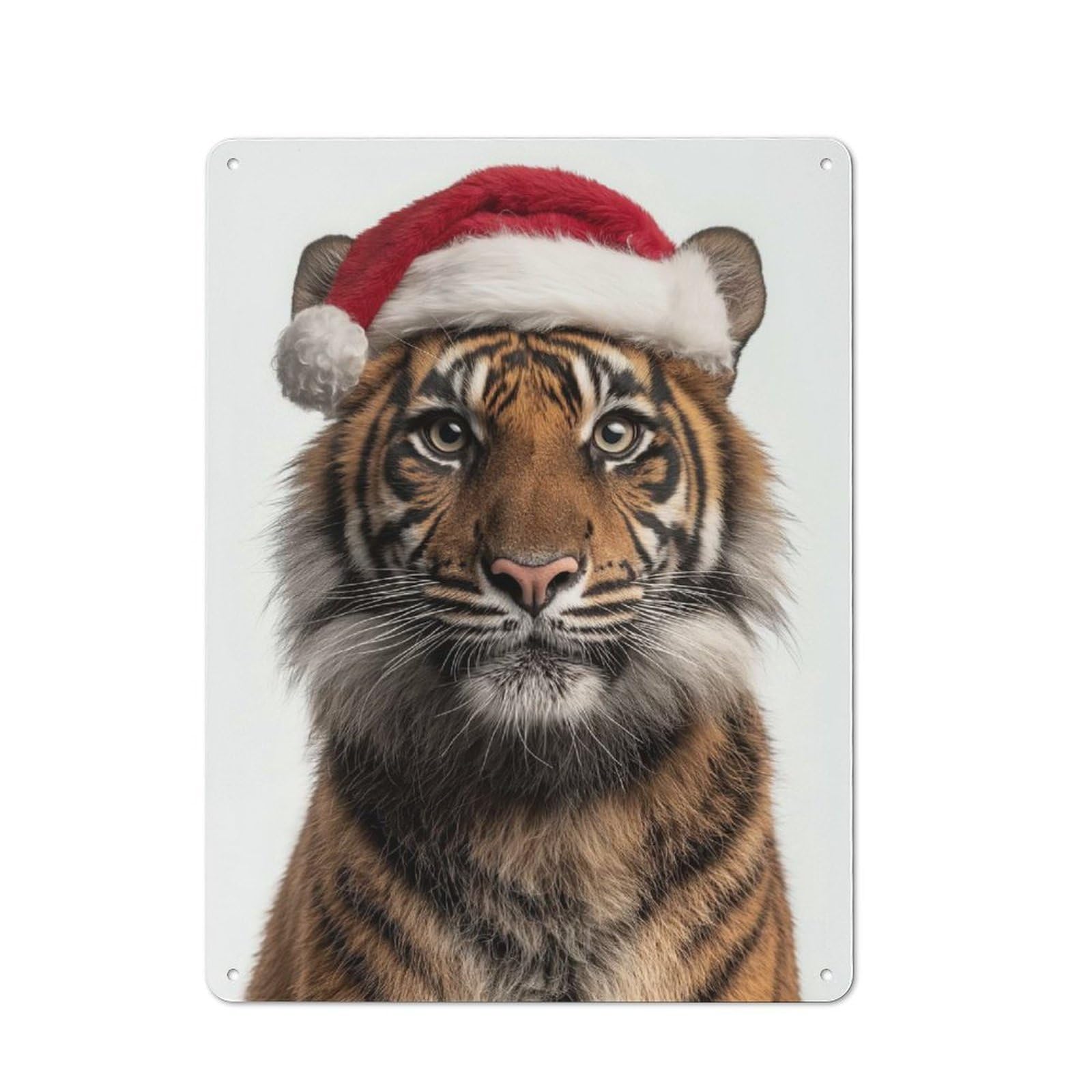 Junmoney Sumatran Tiger Wearing Santa Hat Retro-Style Metal Plaque 40X30cm For Garage Or Workshop, For Garage, Workshop And Man Cave Decoration