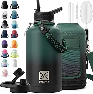 Insulated Water Bottle | Thickened Stainless Steel Vacuum Metal | Portable Sports Half Gallon Large Water Jug for Gym and Hiking with Straw, Carrier Bag, Handle Strap | BPA-Free 64 oz