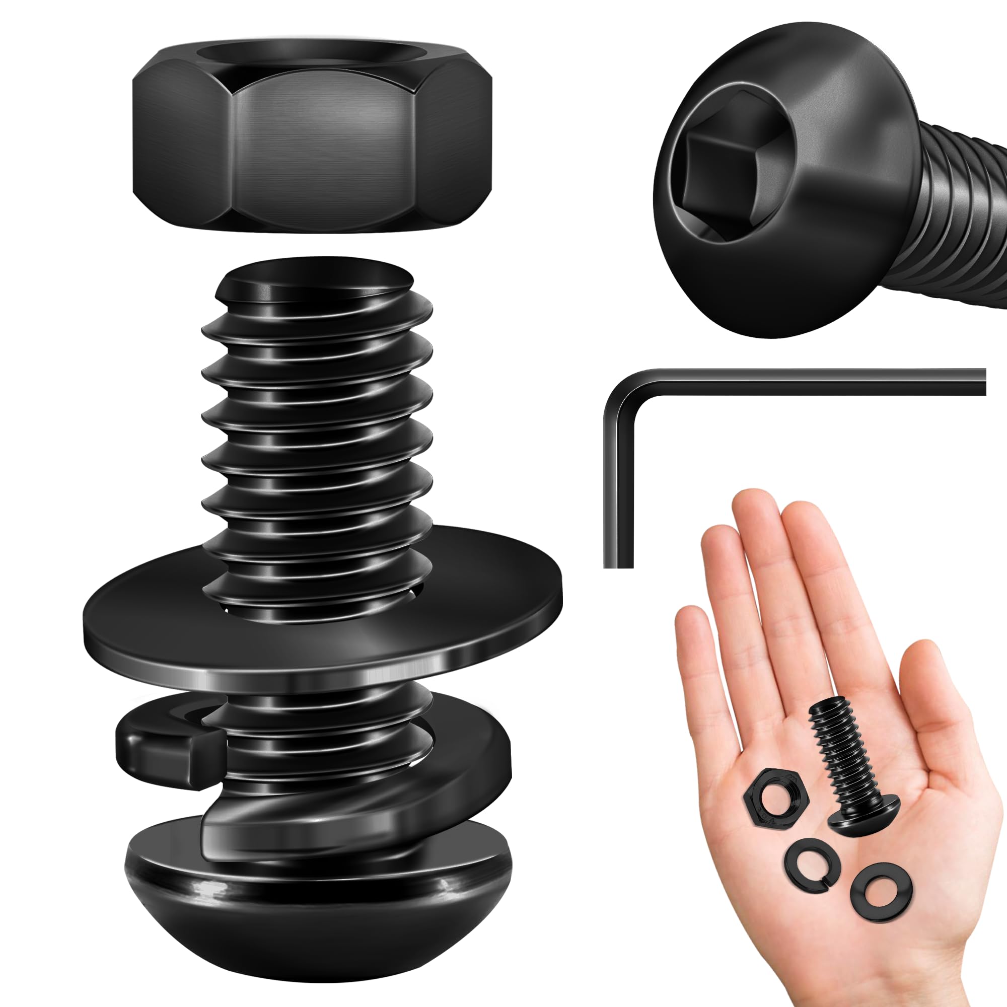Photo 1 of (20Sets) 1/4-20 Bolt x 3/4" Button Head Socket Cap Bolts Screws, Black Oxide 304 Stainless Steel Nuts and Bolts, 18-8 Allen Screws, Nuts and Bolts Assortment Kit, Fully Threaded Hex Spanner By Mywish