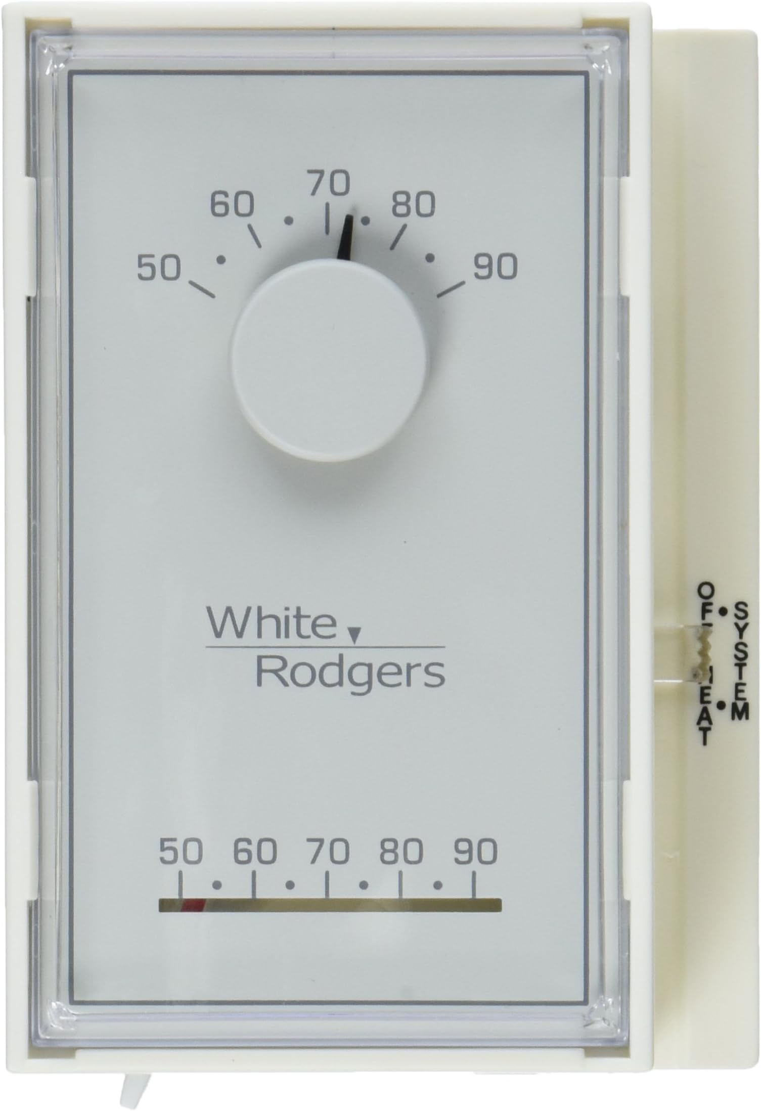 1E50N-301 Low V Mechanical Thermostat, 50 to 90 Degree F, White