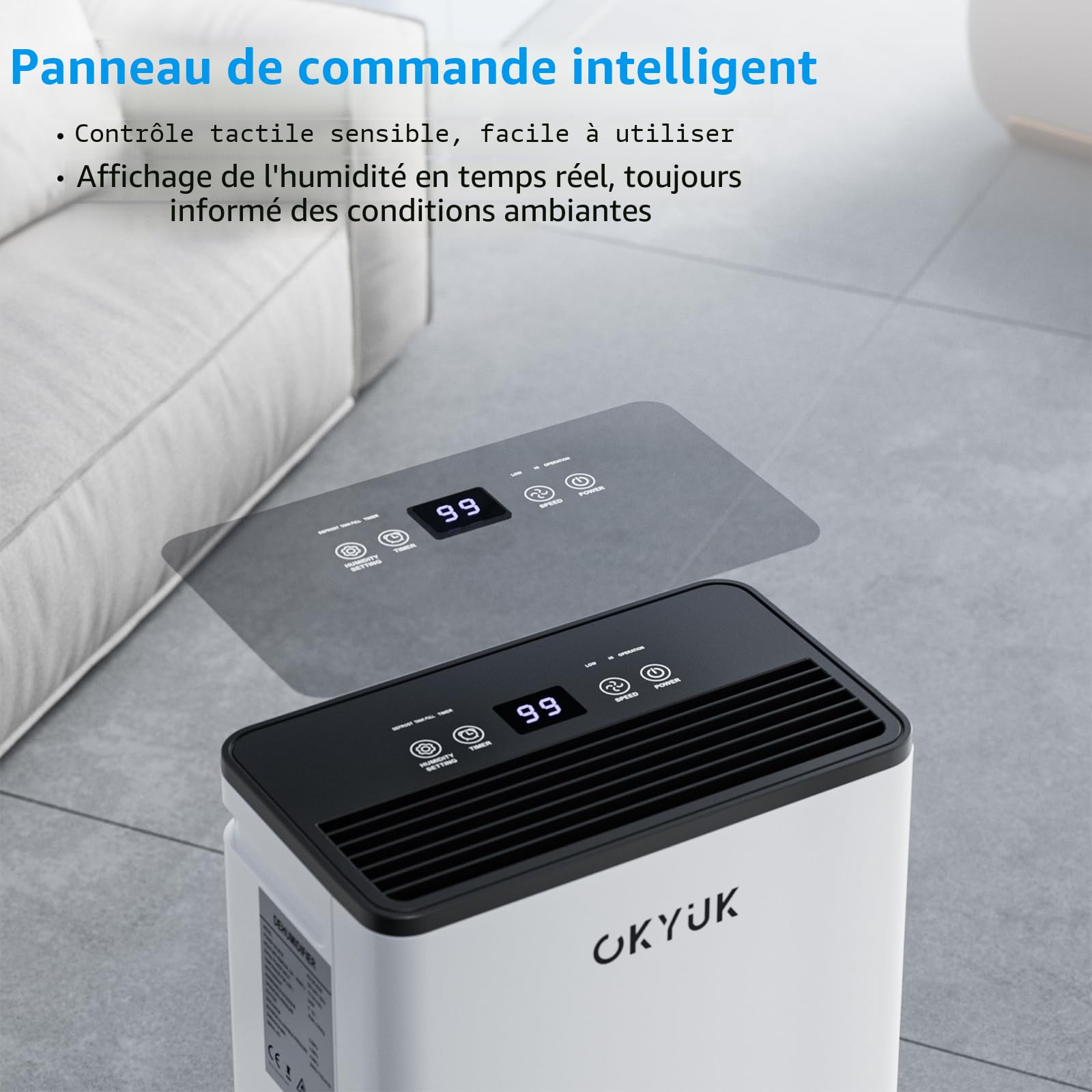 OKYUK Déshumidificateur électrique 10L, déshumidificateur pour maison 30m² avec arrêt automatique, idéal pour, salles de bains, chambres, appartements, sous-sols (Blanc 10L)