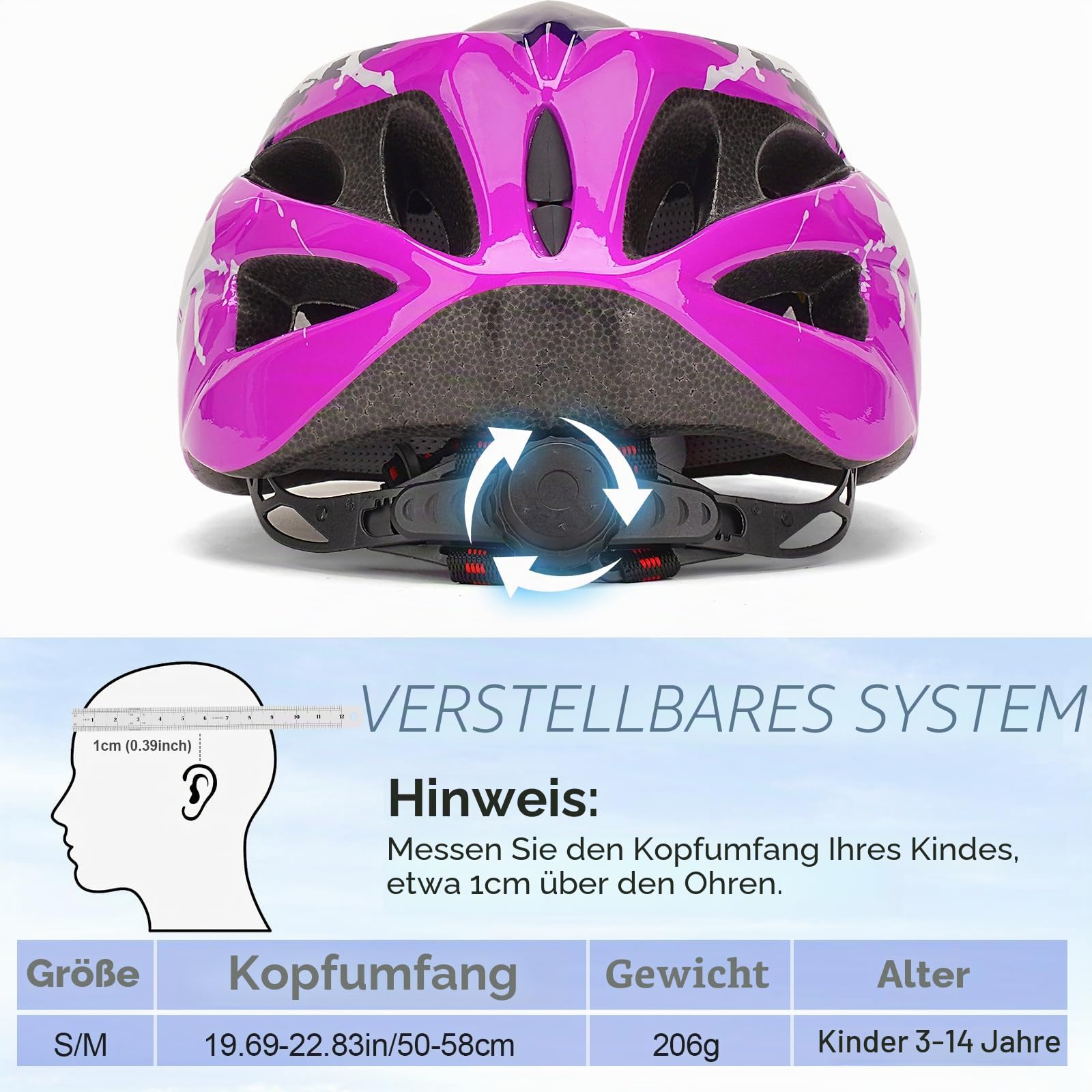 Fahrradhelm Kinder, Verstellbarer Fahrradhelm für Jungen und Mädchen im Alter von 3-14 Jahren, Multisport-Kinderhelm für Fahrrad,Skaten,Radfahren, Kinder Fahrradhelm 50–58 cm