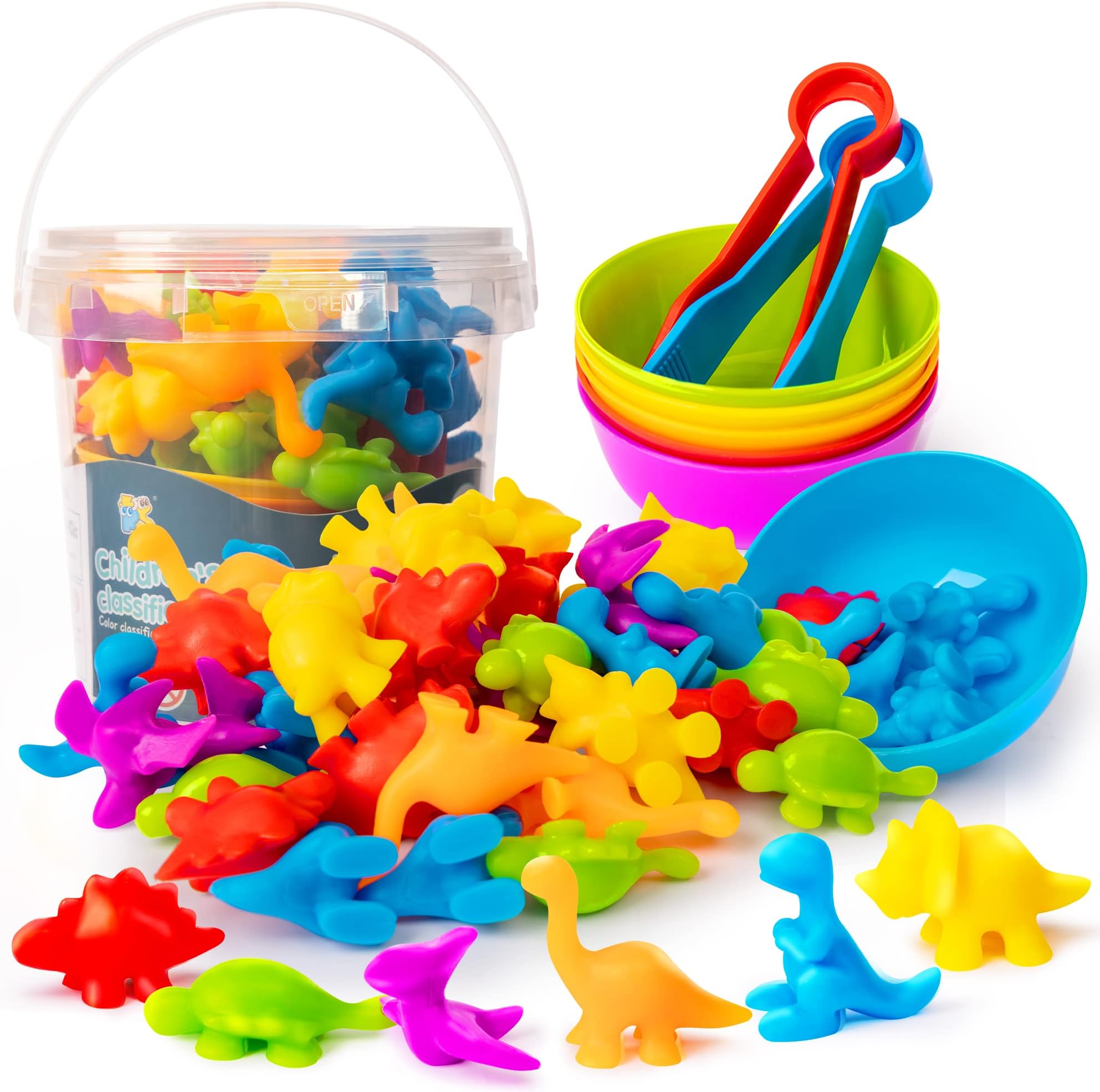 NEWSTYLE 58Pcs Color Sorting and Counting Dinosaurs Toys for Toddler 3 ...