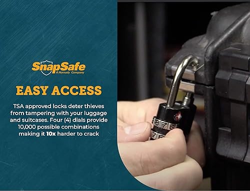 Miniatura 5 de SnapSafe Candados aprobados por la TSA, paquete de 2 unidades, 76020  Cerraduras de combinación de 4 dígitos de metal con un grillete grueso,