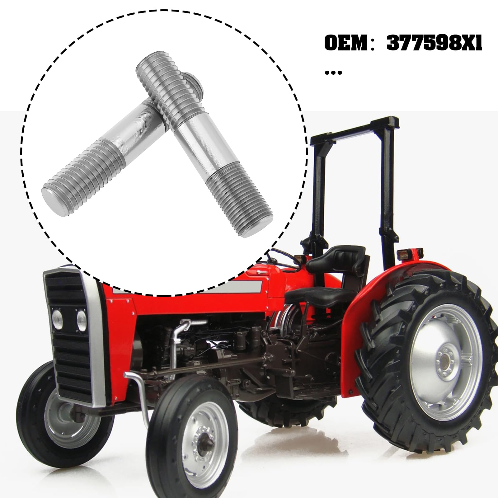 eMagTech 4pcs 5/8"UNF to 5/8"UNC Double End Threaded Stud 377598X1 Compatible with Massey Ferguson - Image 2