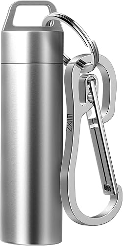 ZXLLM Pastillero portátil, llavero para pastillas, llavero impermeable de titanio de bolsillo, 2 compartimentos, pastillero de metal EDC