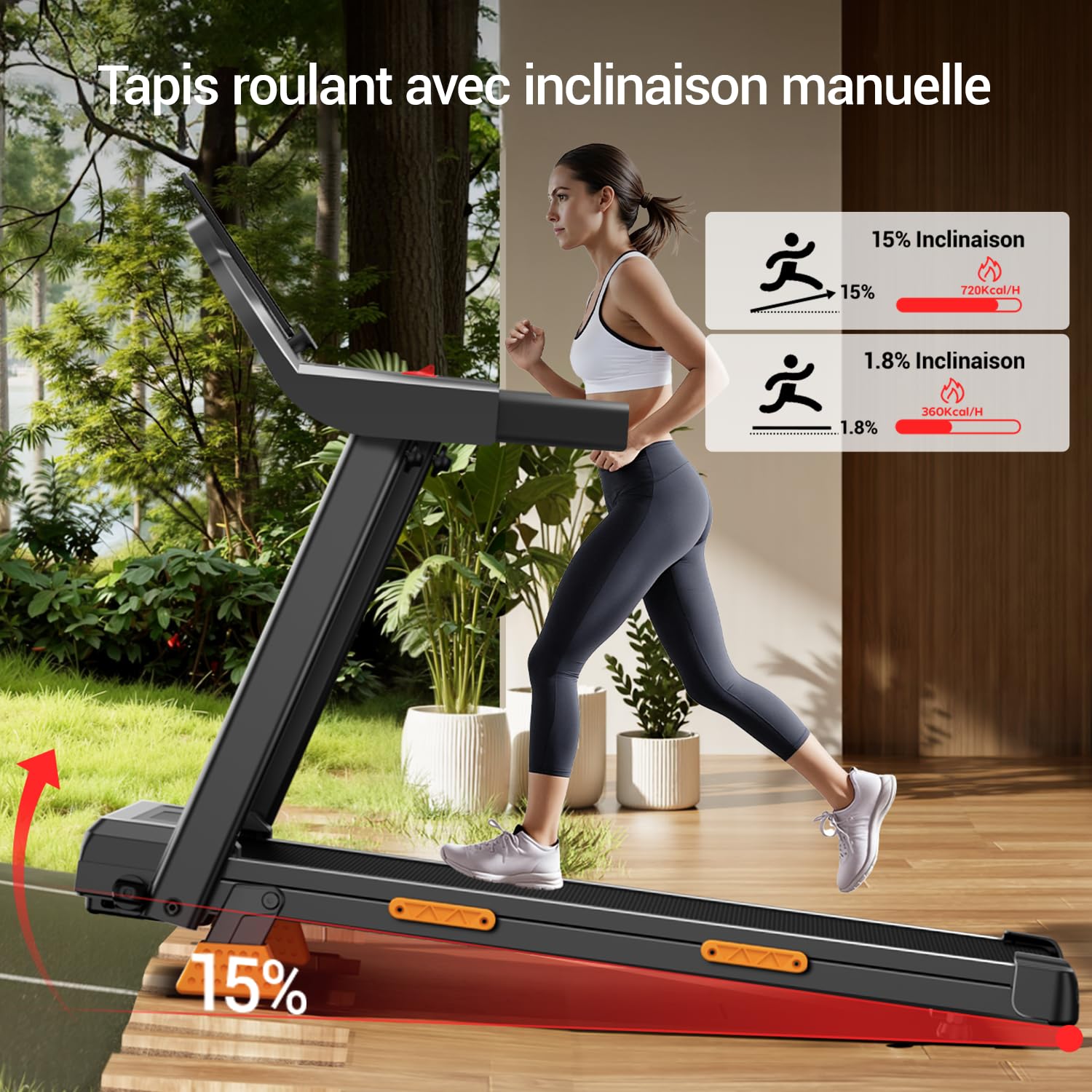 LONTEK Tapis de Course Pliable Inclinable 15% 12KM/H Moteur 3,0 CV Affichage LED Max 136KG