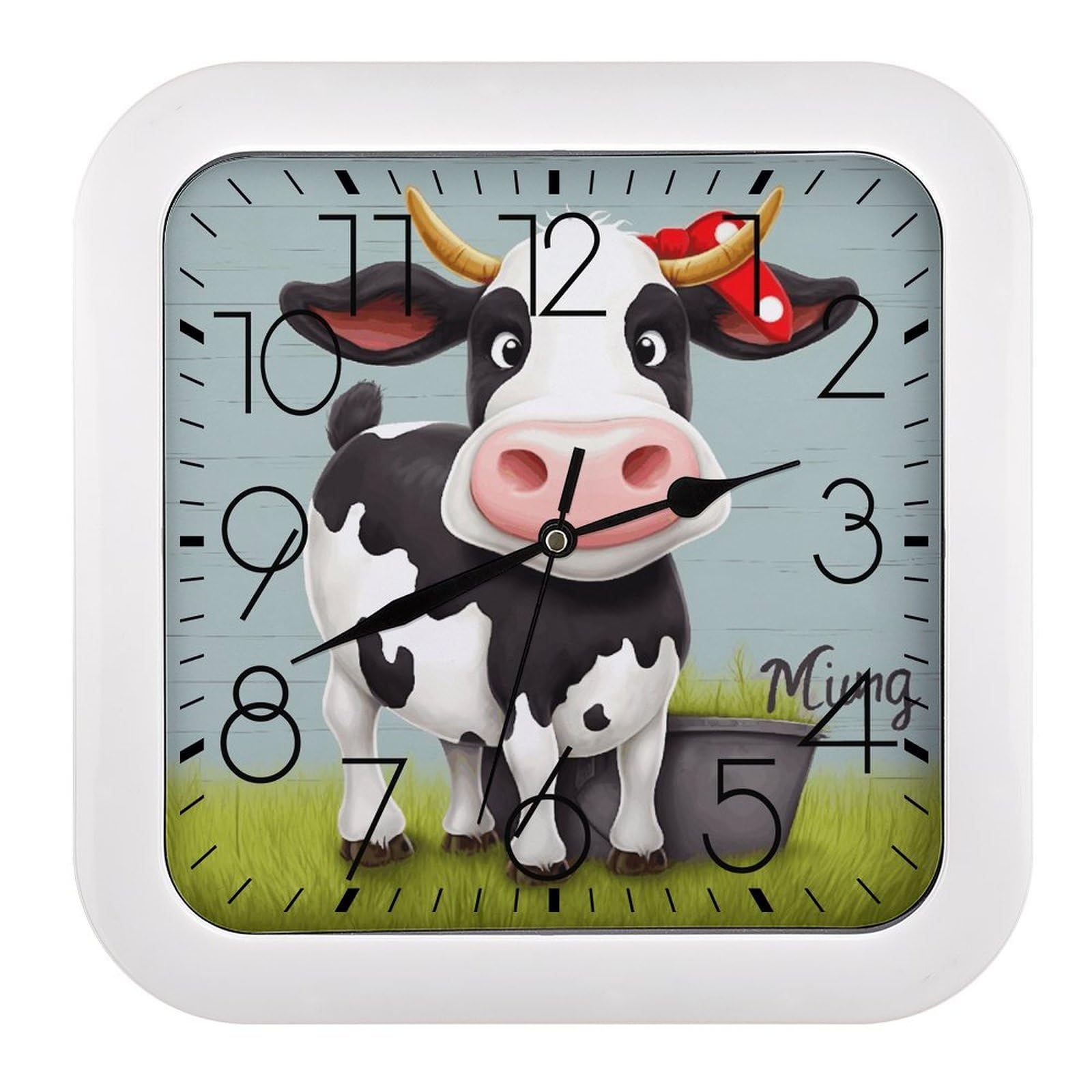LZQPOEAS Cute Cow Wall Clock Fashionable Versatile Silent Wall Clock Simple Elegant Non Ticking Analog Clocks Easy to Install Square Modern Clocks for Home Decoration