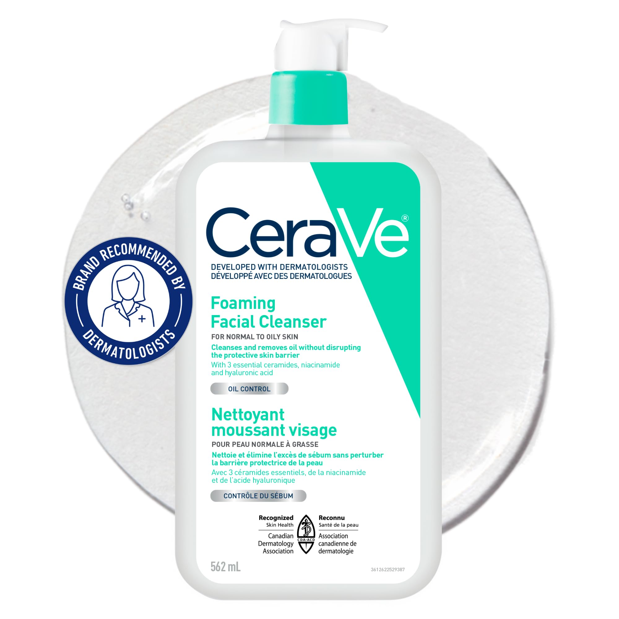CeraVe Foaming Face Wash, Gel Face Cleanser for Normal to Oily Skin, Removes Excess Oil & Dirt, with Hyaluronic Acid, Niacinamide & Ceramides, Fragrance-Free, Recommended by Dermatologists, 562mL - 2