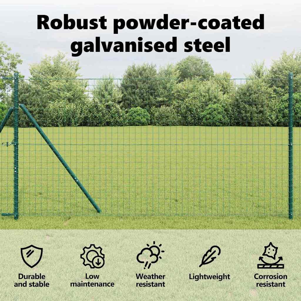vidaXL Poteau de clôture. 13 pcs Vert Acier, Décor de jardin et terrasse, poteau cylindrique, solide support de clôture pour l'extérieur, barrière maison