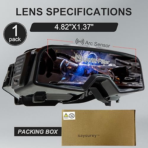 Miniatura 2 de Gafas de soldadura con oscurecimiento automático, área de visión de 4.82 x 1.38 pulgadas, gafas de soldadura para hombres, ensamblables, ajustables,
