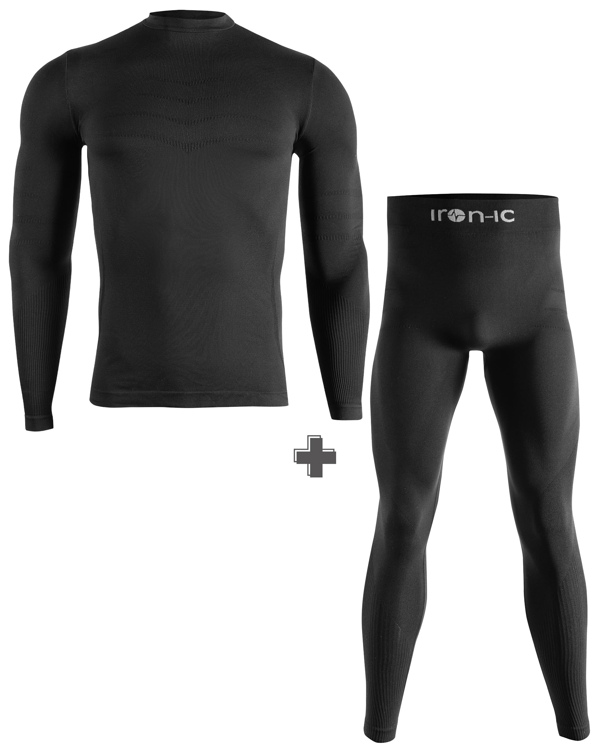 Iron-ic, Conjunto de camiseta de manga larga y mallas térmicas para hombre para deportes de invierno y exteriores