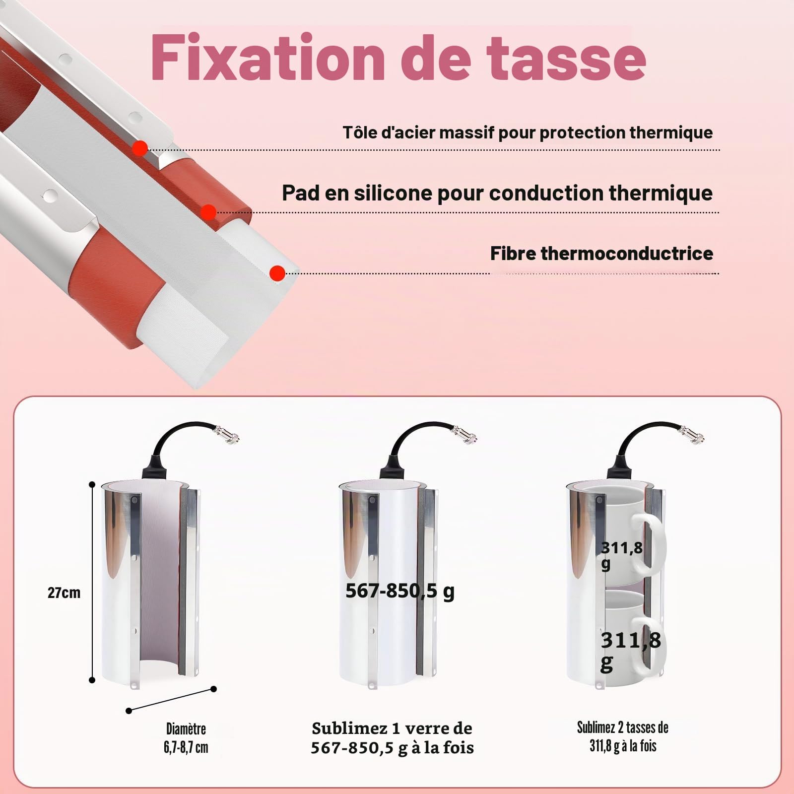 ColorSub Presse à Chaud Machine, Presse à Tumbler Professionnelle 11-30oz de Sublimation Machine d'Impression, Presse à Chaleur Transfert Thermique pour Mugs Tasses Gobelets（Rouge）