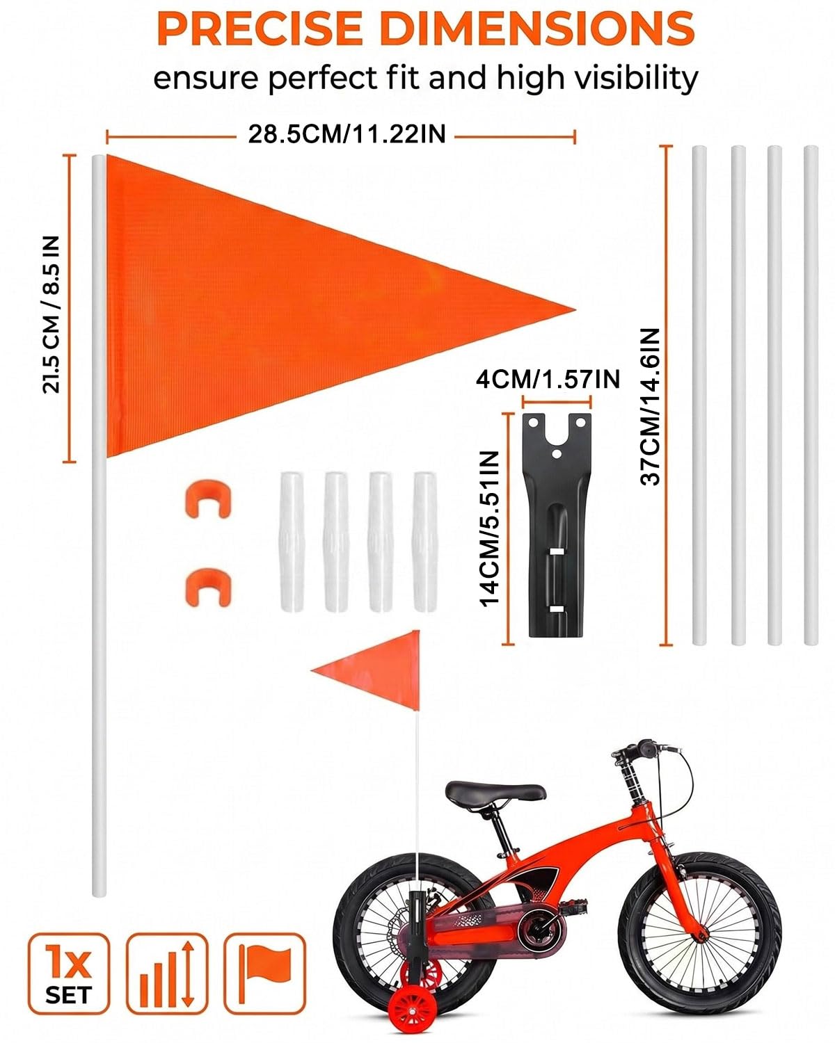 GAJUS Bandiera di Sicurezza per Bici, Bandierina Arancione ad Alta Visibilità per Bambini e Adulti, Bandiera Bici Bambini per Carrello Bicicletta, Trailer, Kayak e Attività Outdoor